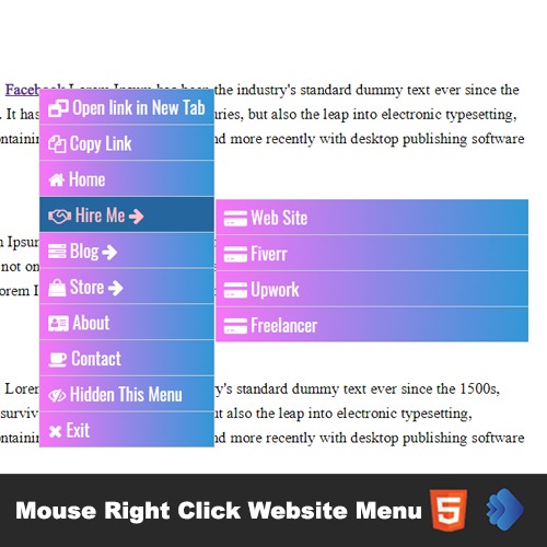 Mouse Right Click Website Menu